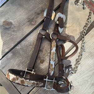 Vintage REAL SILVER Brown Leather Horse Bridle with Silver Accents - yearling